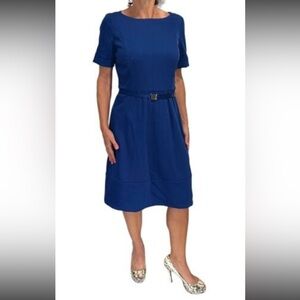 Sinclaire 10 Cobalt Blue Short Sleeve A-Line Midi Dress